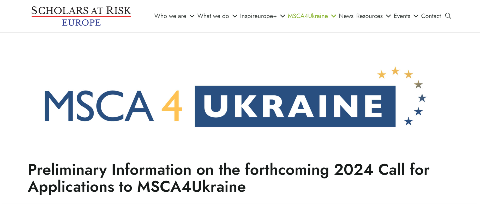 Preliminary Information on the forthcoming 2024 Call for Applications to MSCA4Ukraine