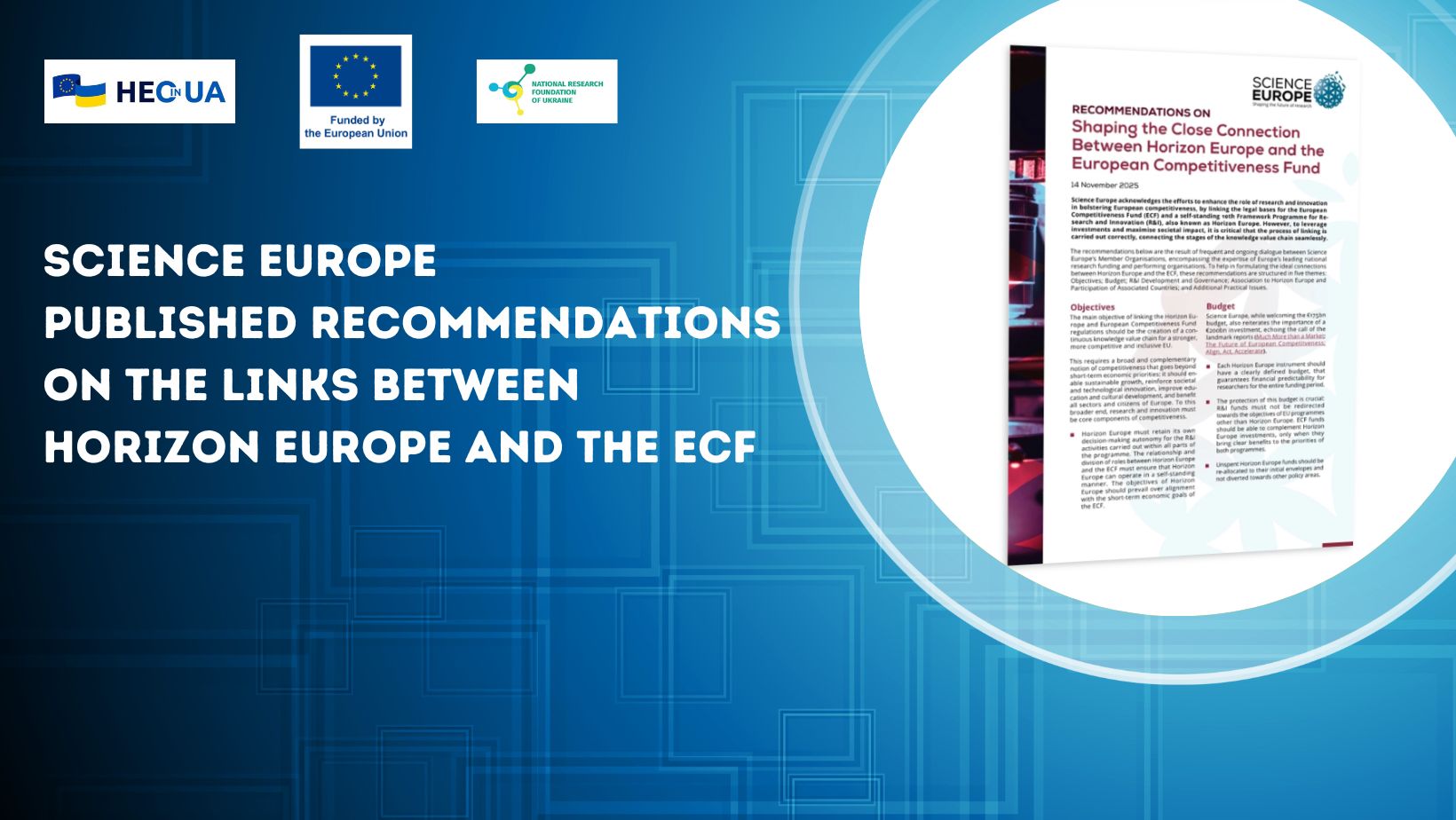 Science Europe published recommendations on the links between Horizon Europe and the ECF